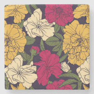 Elegantes Blumenmuster Steinuntersetzer