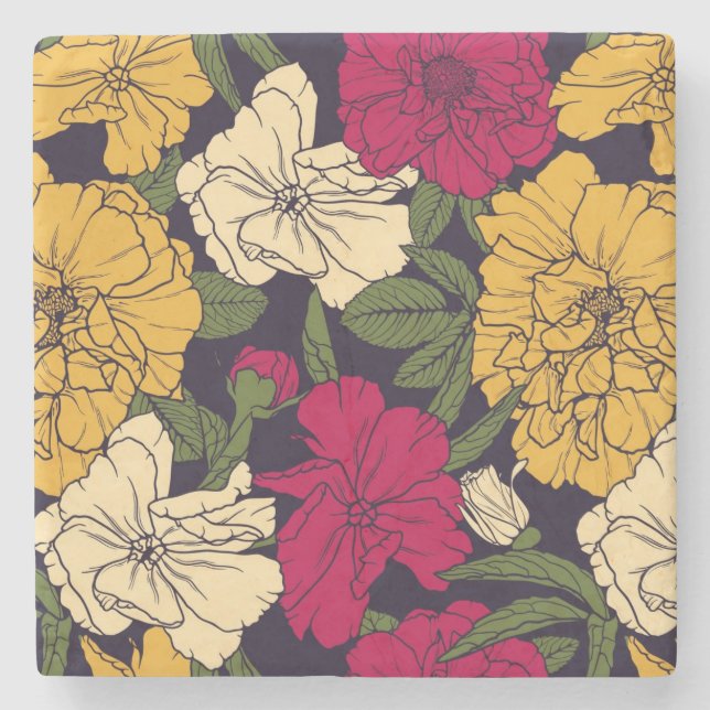 Elegantes Blumenmuster Steinuntersetzer (Vorderseite)