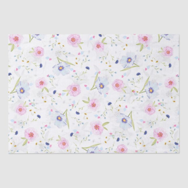 Elegantes Blumenmuster von blauen und rosa Blume Seidenpapier (Vorderseite)