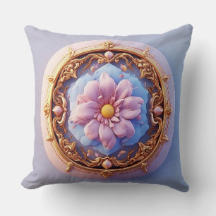 Elegantes Blumenornament mit goldenen Akzenten Kissen