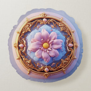 Elegantes Blumenornament mit goldenen Akzenten Rundes Kissen