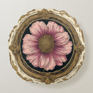 Elegantes Blumenornament mit goldenen Akzenten Rundes Kissen