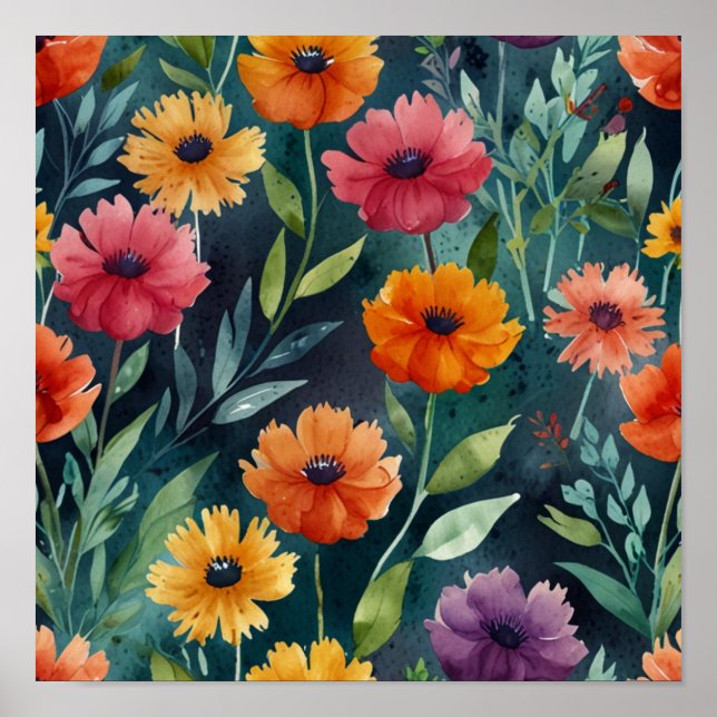 Elegantes Blumenposter Poster (Vorne)