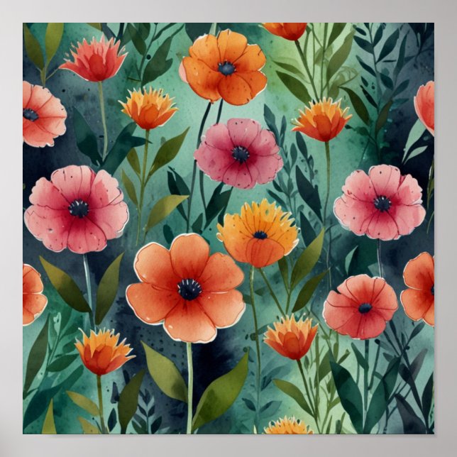 Elegantes Blumenposter Poster (Vorne)