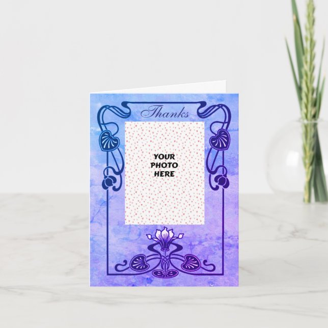 Elegantes Blumenrahmen-Hochzeitstil-Foto Dankeskarte (Vorderseite)