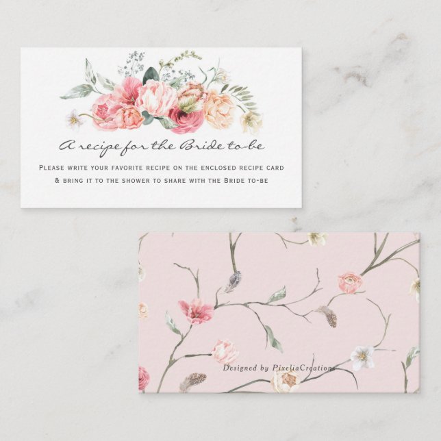 Elegantes Blumenrezept für die Braut Begleitkarte (Vorne/Hinten)