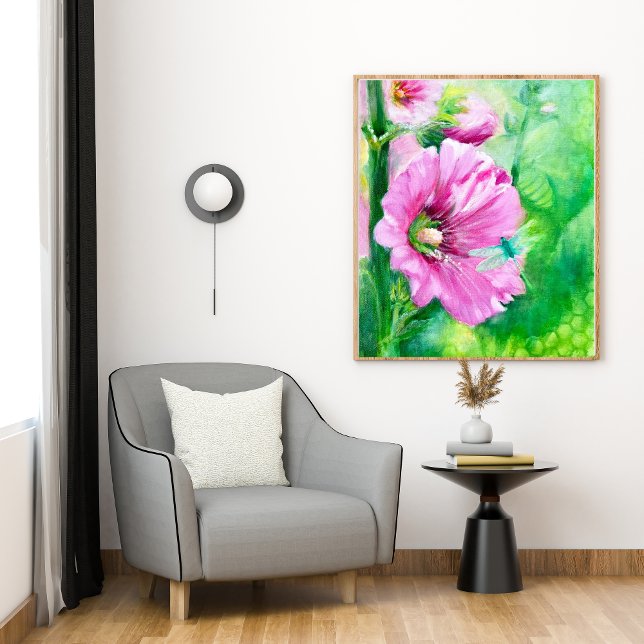 Elegantes Blumenrosa Art Poster (Hollyhocks)