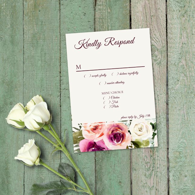 Elegantes Blumenrosa Lila Peach Menu UAWG RSVP Karte (Von Creator hochgeladen)