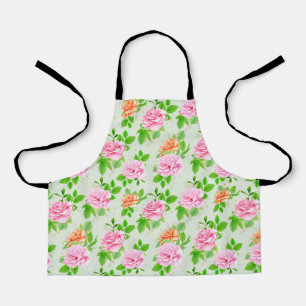 Elegantes Blumenrosen-Muster mit grünen Blättern-2 Schürze