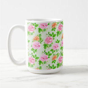 Elegantes Blumenrosenmuster mit grünen Blättern-23 Kaffeetasse