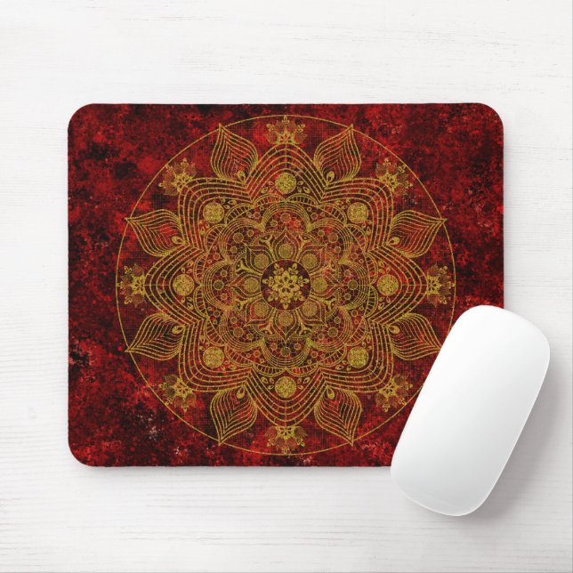 Elegantes Blumenrot, Black & Gold Mandala Mousepad (Mit Mouse)