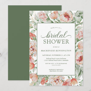 Elegantes Blumenrot Grün Brautparty Einladung