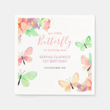 Elegantes Blumenschmetterling 1. Geburtstagspapier