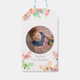 Elegantes Blumenschmetterling Custom Foto 1. Gebur Geschenkanhänger