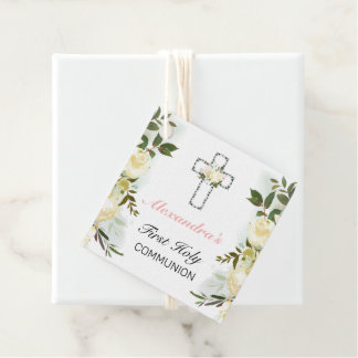 Elegantes Blumensilberkreuz 1. Heilige Kommunion Geschenkanhänger