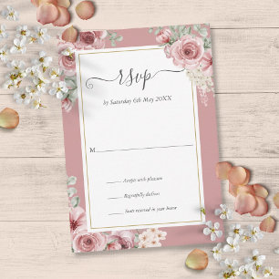 Elegantes Blumenskript in Dusty Rose RSVP Karte