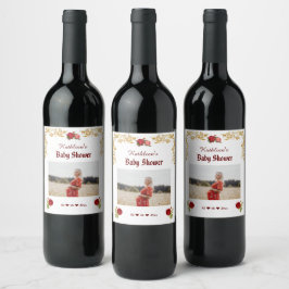 Elegantes Blumenstrauß- und Golddusche Weinetikett