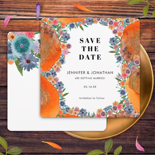 Elegantes Blumenwasser Boho Widflower Wedding Save The Date (Front/Back)