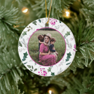 Elegantes Blumenweihnachtsfest Foto Keramik Ornament