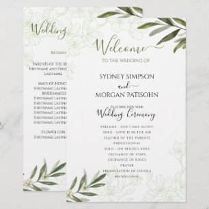 Elegantes Blumenzettel Grüne Hochzeit Programm