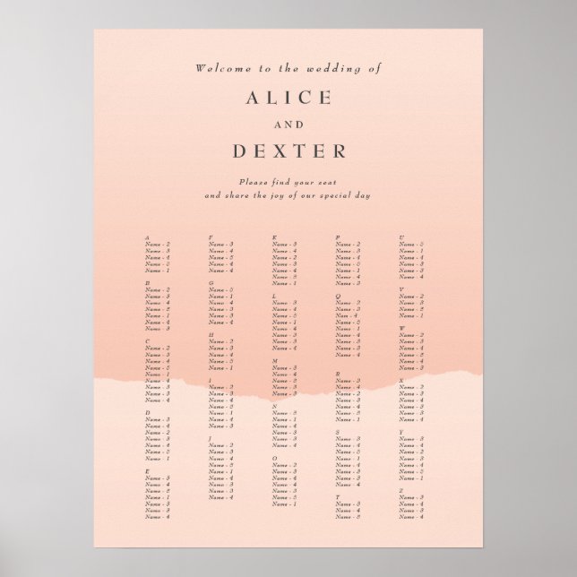 Elegantes Blush Alphabetisches Hochzeitszeichen Poster (Vorne)