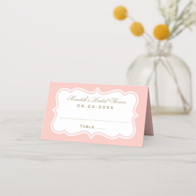 Elegantes Blush and Gold Wedding Brautparty Platzkarte (Vorderseite)