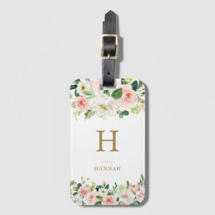 Elegantes Blush-Aquarell-Monogramm Gepäckanhänger