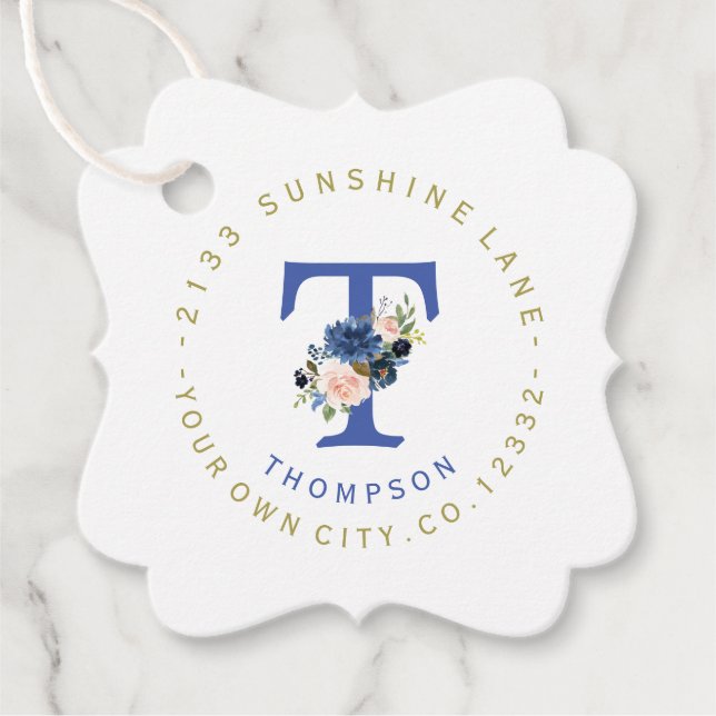 Elegantes Blush Blue Floral Circular Address Label (Vorderseite)
