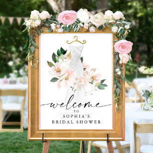 Elegantes Blush-Blumen-Hochzeitstempfangsschild Poster