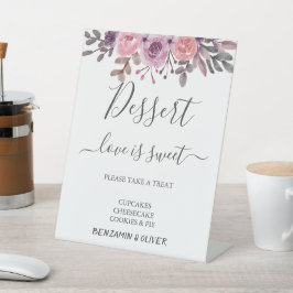 Elegantes Blush Blumendessert Bar Sign Sockelschild