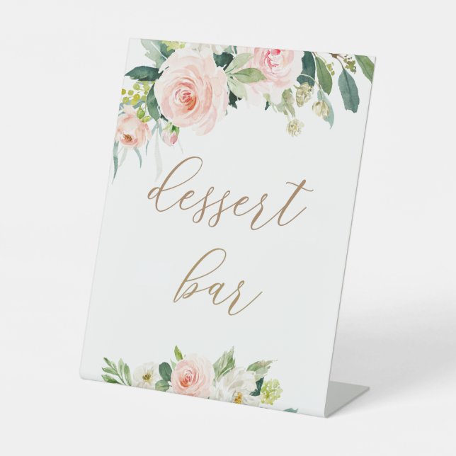 Elegantes Blush Blumendessert Bar Sign Sockelschild (Vorderseite)