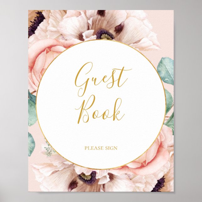 Elegantes Blush Blumengarten Pastel Gästebuch (Vorne)