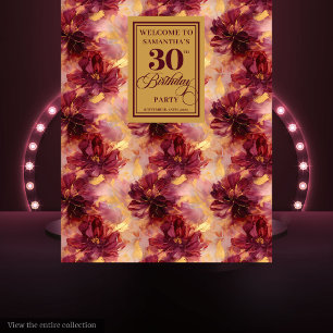 Elegantes Blush Burgundy Gold 30. Geburtstag Party Wandteppich