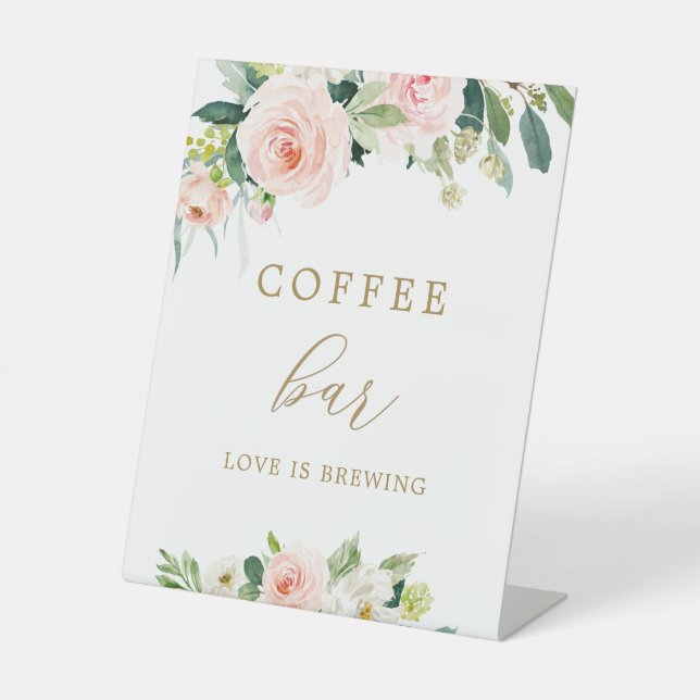 Elegantes Blush Floral Coffee Bar Sign Sockelschild (Vorderseite)