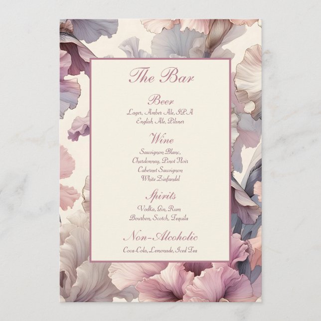 Elegantes Blush Floral Stilvolles Chic Wedding Bar Menükarte (Vorderseite)