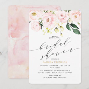 Elegantes Blush Floral und Eukalyptus-Brautparty Einladung