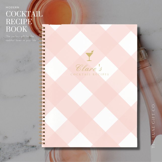 Elegantes Blush Gingham Blank Cocktail Rezept Buch (Von Creator hochgeladen)