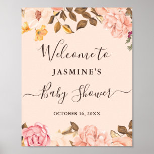 Elegantes Blush Gold English Floral Baby Duschzeic Poster