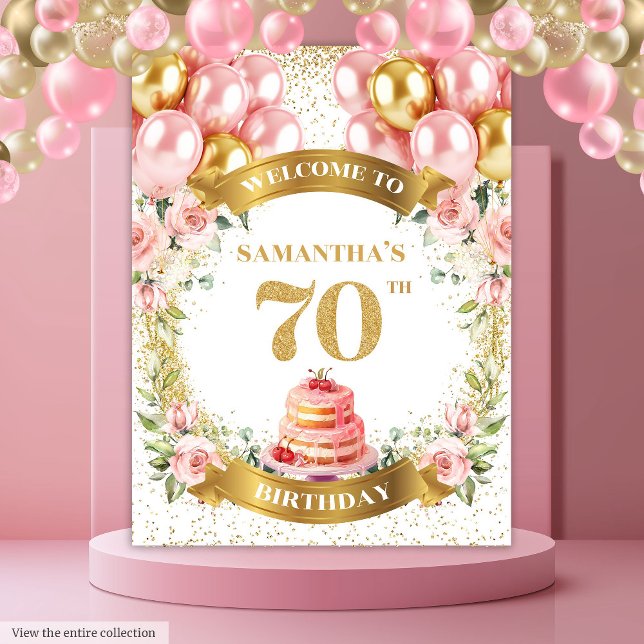 Elegantes Blush Gold Party Banner zum 70. Geburtst Wandteppich (Elegant 70th Birthday Blush Gold Party Banner Tapestry)