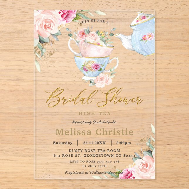 Elegantes Blush Party Brautparty Acryleinladungen (Vorderseite)