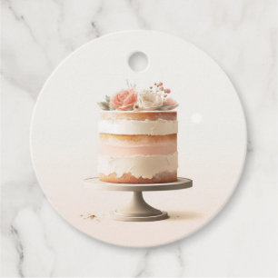 Elegantes Blush Peach Floral Cake Brautparty Geschenkanhänger