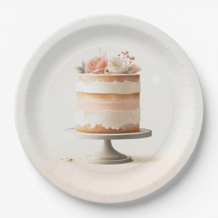 Elegantes Blush Peach Floral Cake Brautparty Pappteller