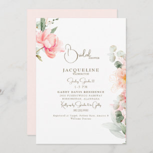 Elegantes Blush Peonies Gold Text Brautparty Einladung