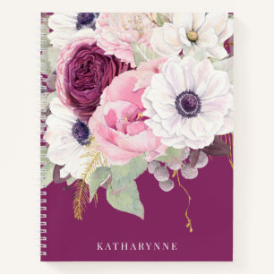 Elegantes Blush Peony Botanical Floral Monogram Notizbuch