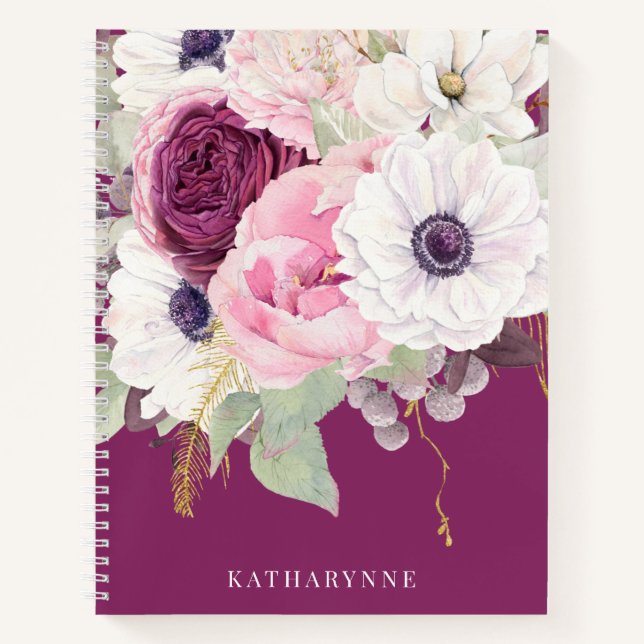 Elegantes Blush Peony Botanical Floral Monogram Notizbuch (Vorderseite)