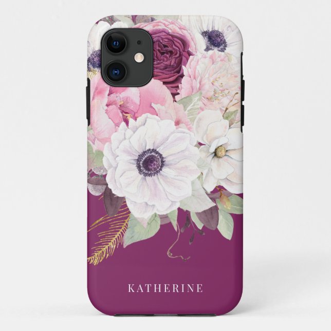 Elegantes Blush Peony Burgundy Floral Monogram Case-Mate iPhone Hülle (Rückseite)