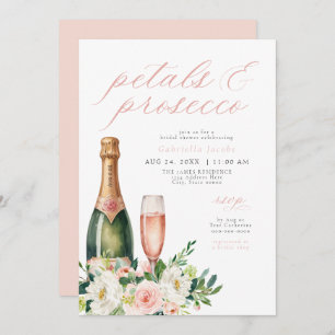 Elegantes Blush Petals & Prosecco Brautparty Einladung