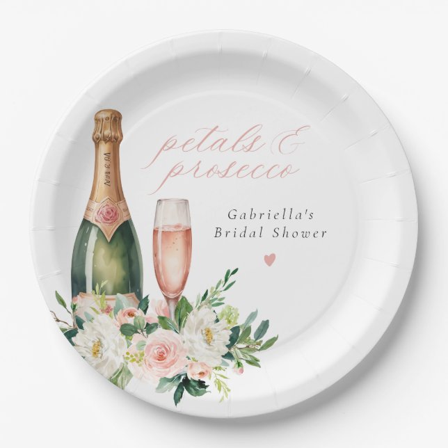 Elegantes Blush Petals & Prosecco Brautparty Pappteller (Vorderseite)