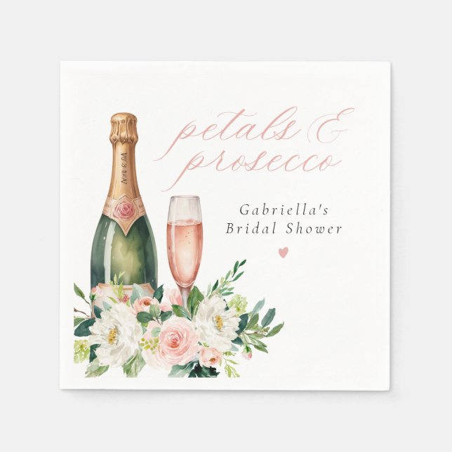 Elegantes Blush Petals & Prosecco Brautparty Serviette (Vorderseite)