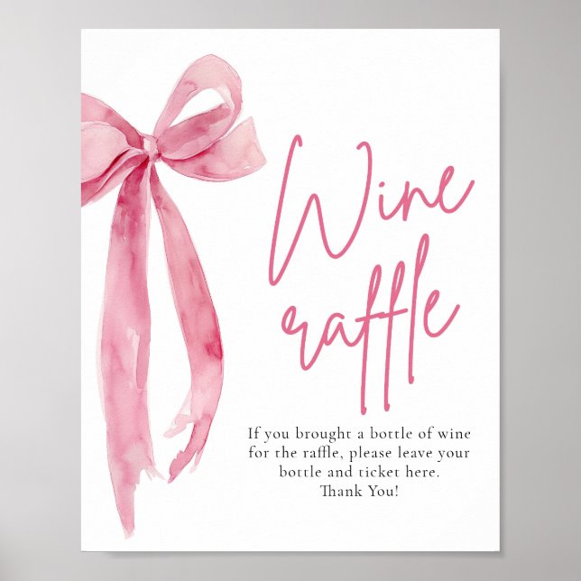 Elegantes Blush Pink Bow Wine Raffle Game Sign Poster (Vorne)